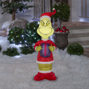 Gemmy Christmas Airblown Inflatable Grinch w/Present Dr. Seuss, 4 ft Tall, Multicolored