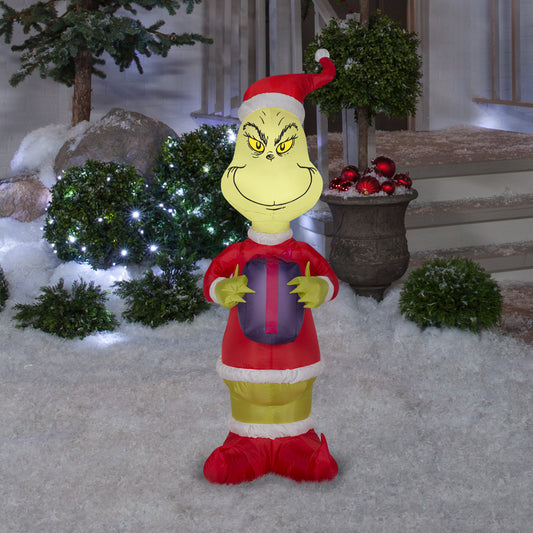 Christmas Inflatable Grinch w/Present Dr. Seuss, 4 ft Tall lifestyle