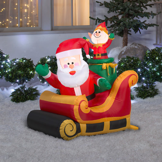 Gemmy Christmas Airblown Inflatable Inflatable Santa and Elf in Sleigh, 3.5 ft Tall, red