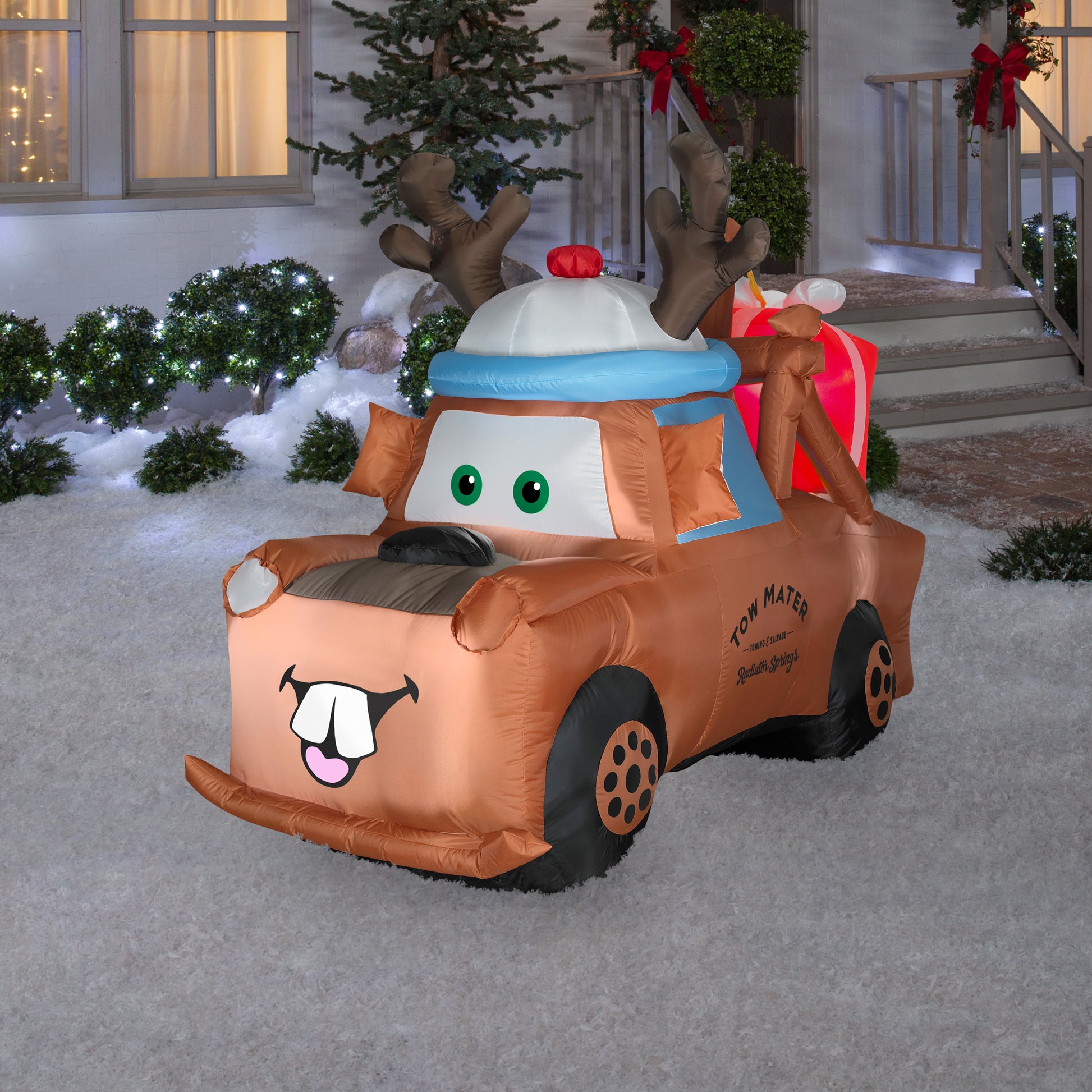 6' Lighted Mater with Reindeer Hat and Present lifestyle