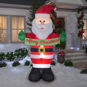 8' Airblown Santa w/Banner Christmas Inflatable