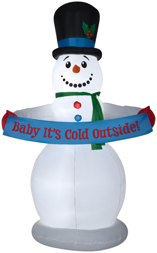 8' Animated Snowman w/Banner Christmas Inflatable