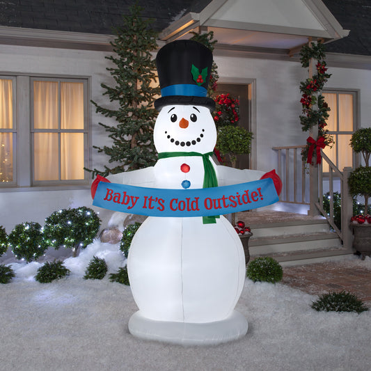 8' Animated Snowman w/Banner Christmas Inflatable lifestyle