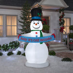 Load image into Gallery viewer, 8&#39; Animated Airblown Snowman w/Banner Christmas Inflatable
