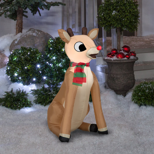 Inflatable Inflatable Rudolph the Red Nosed Reindeer with Striped Scarf, 3.5 ft Tall lifestyle