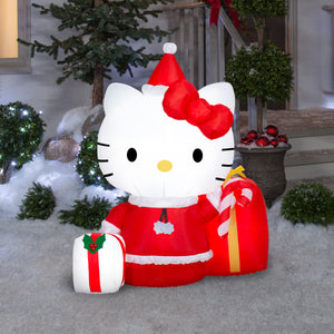 Gemmy Christmas Airblown Inflatable Hello Kitty w/Presents Scene , 4 ft Tall, White