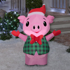 Gemmy Christmas Inflatable Pig in Vest , 3.5 ft Tall, Multi