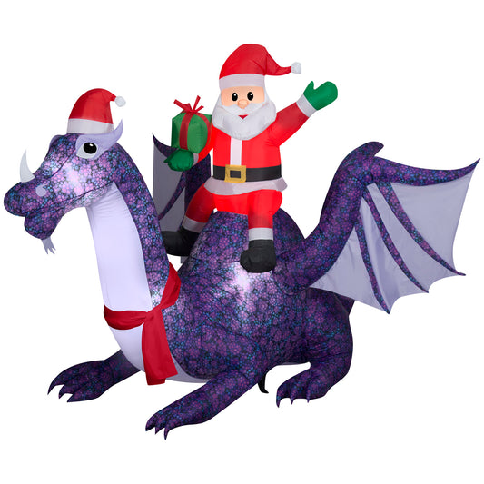 Animated Inflatable Christmas Santa Riding Dragon, 6 ft Tall