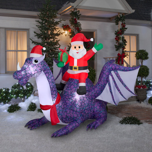 Animated Inflatable Christmas Santa Riding Dragon, 6 ft Tall lifestyle