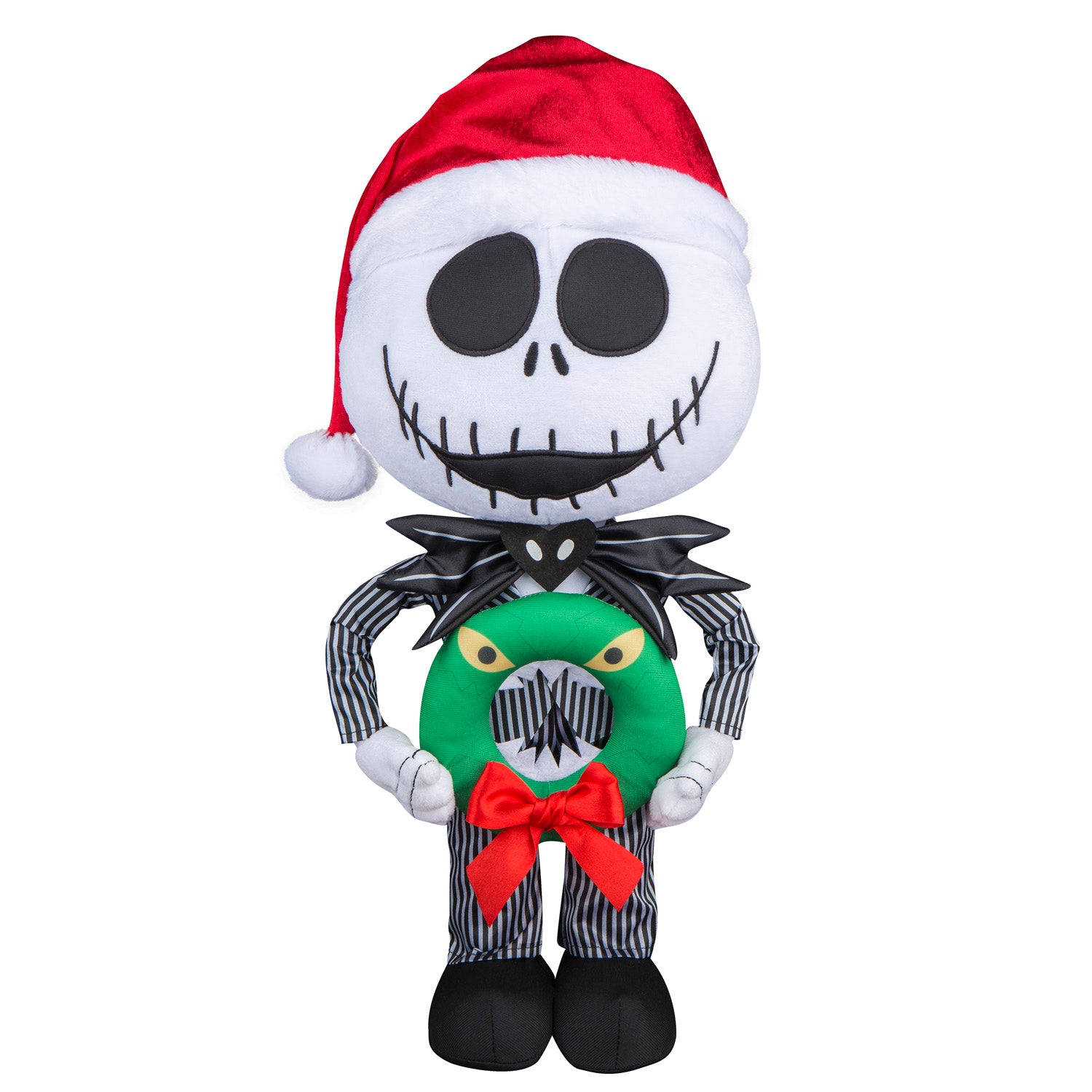 Gemmy Jack Skellington Holiday Greeter in Pinstripe Suit with Monster Wreath, Multi