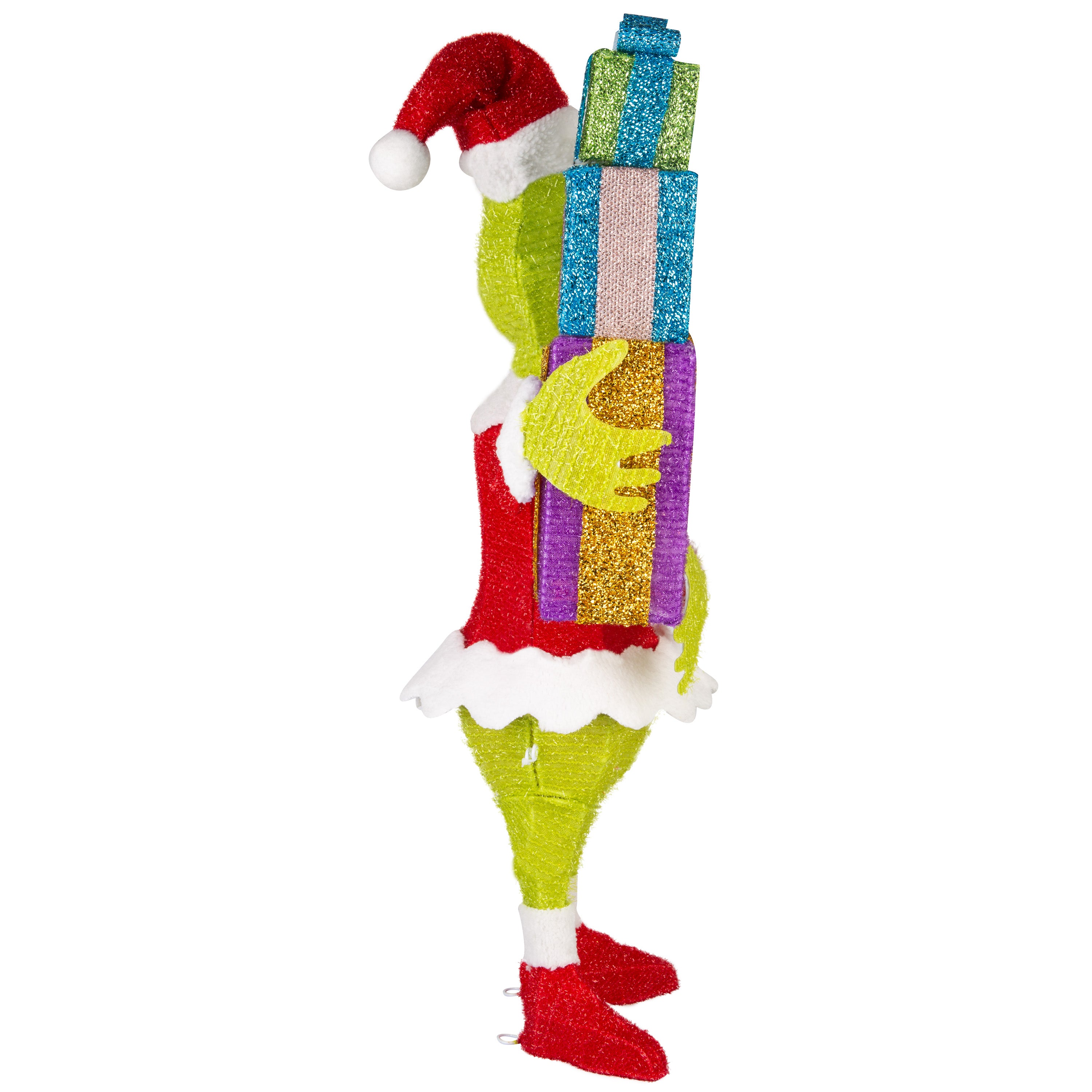 Gemmy 3D Holiday Lighted Tinsel Sculpture Grinch w/Present Stack Dr. Seuss, Multicolored