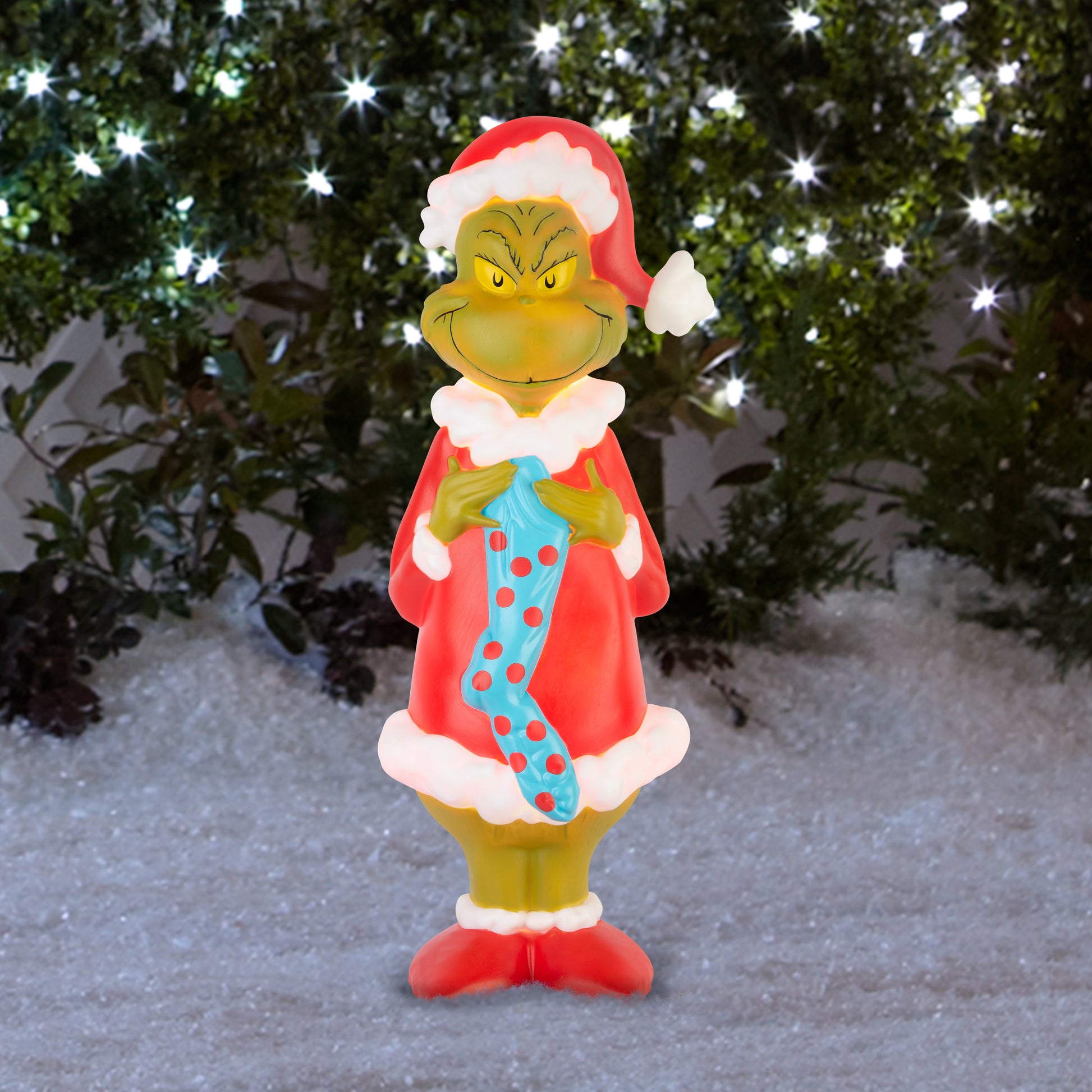 24-Inch Grinch with Stocking Lighted Outdoor Blow Mold lifestyle