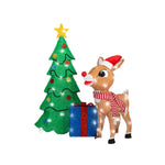 Load image into Gallery viewer, Gemmy Rudolph the Red-Nosed Reindeer Scene with Tree and Presents Tinsel Yard Sculpture, 35-Inch, Pre-Lit LED Christmas Decor
