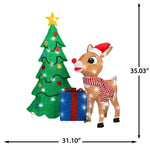 Load image into Gallery viewer, Gemmy Rudolph the Red-Nosed Reindeer Scene with Tree and Presents Tinsel Yard Sculpture, 35-Inch, Pre-Lit LED Christmas Decor
