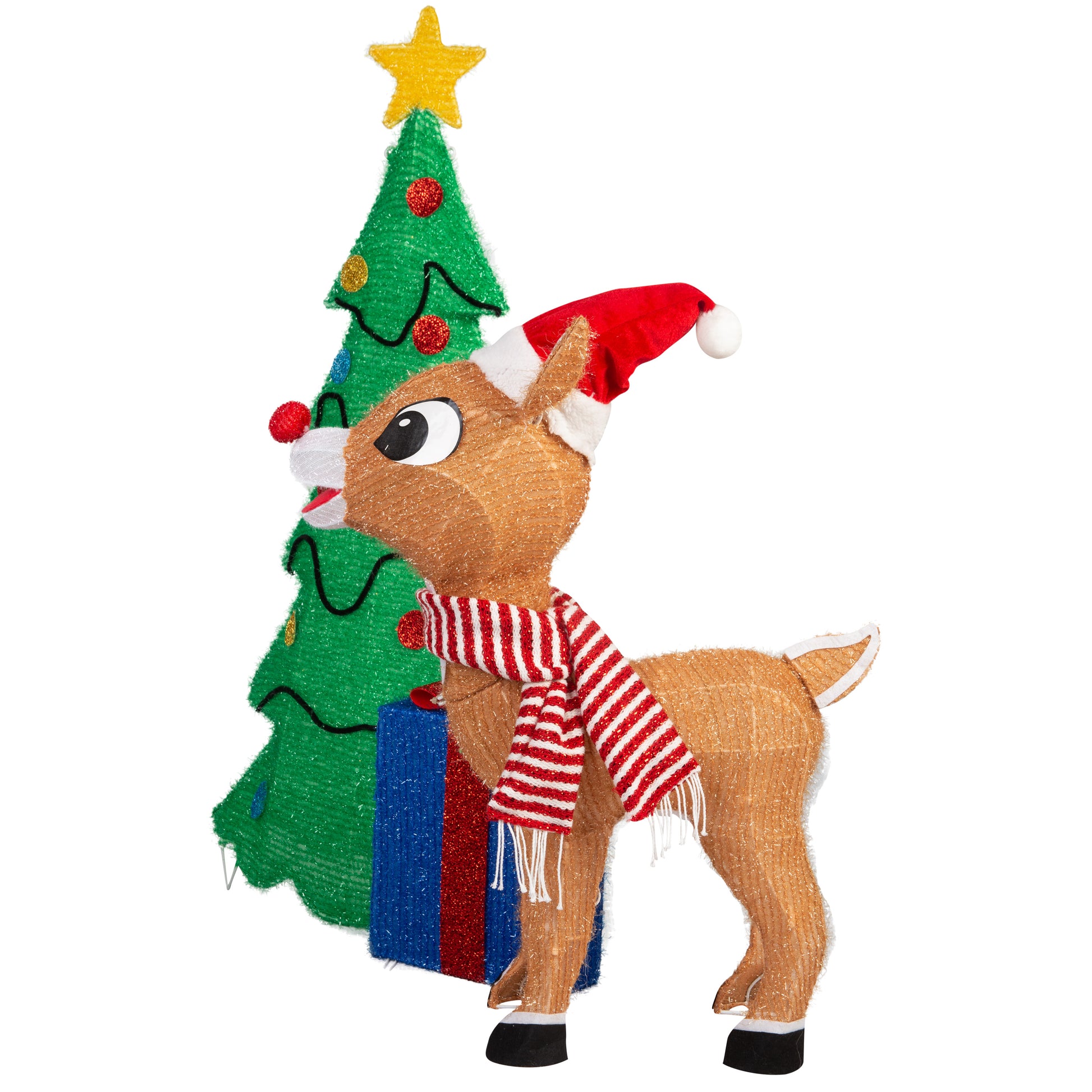 35-Inch Rudolph Scene with Tree and Presents Pre-Lit Tinsel Sculpture image 4