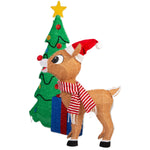 Load image into Gallery viewer, Gemmy Rudolph the Red-Nosed Reindeer Scene with Tree and Presents Tinsel Yard Sculpture, 35-Inch, Pre-Lit LED Christmas Decor
