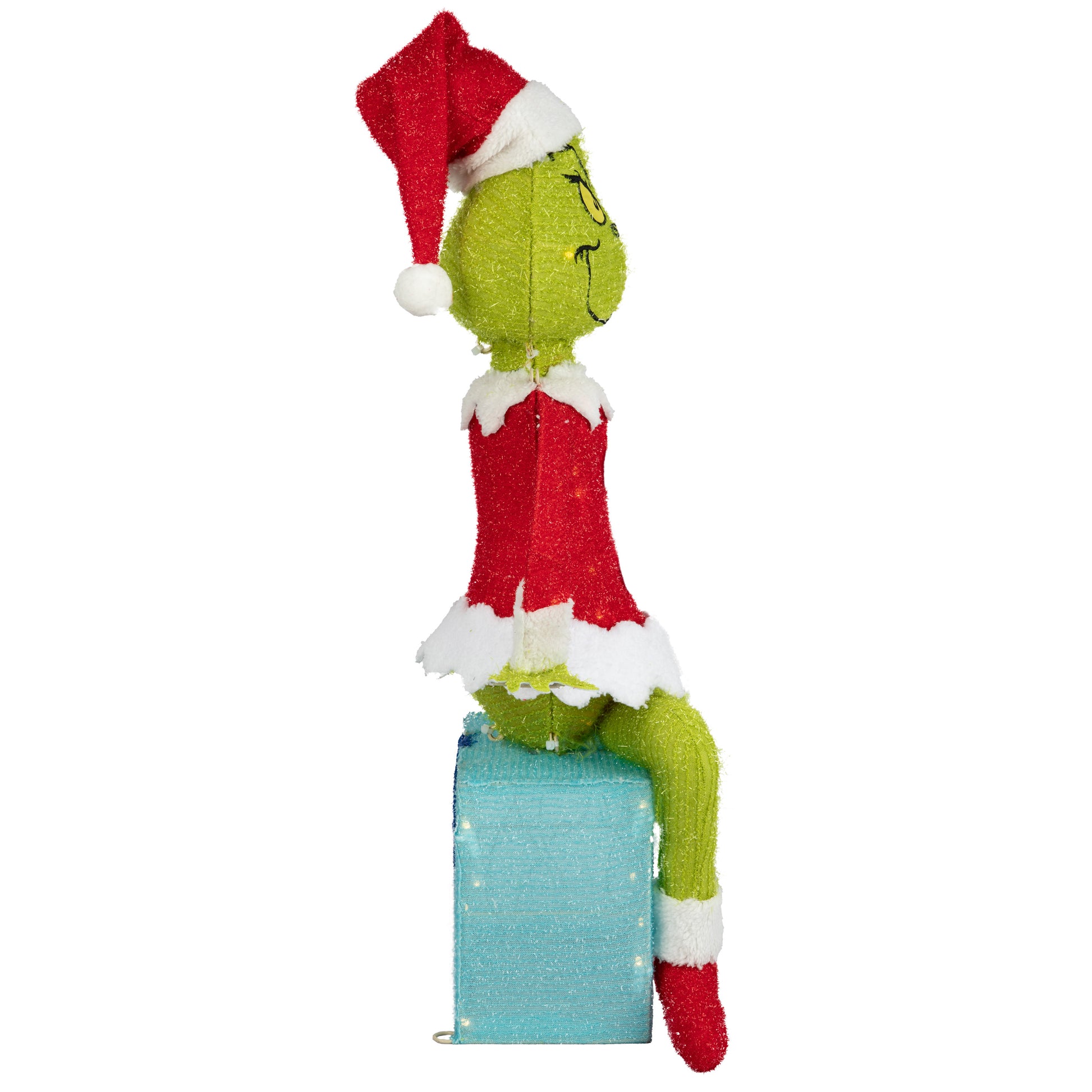 The Grinch Sitting On Present Tinsel Yard Sculpture, 27-Inch, Pre-Lit LED Christmas Décor image 4
