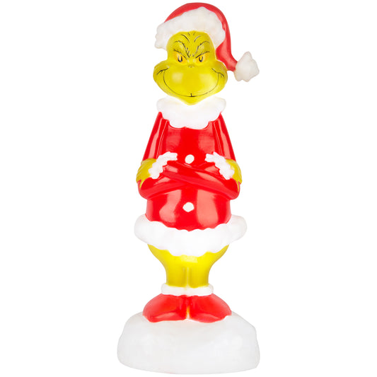 Lighted Blow Mold Decor Grinch w/Santa Suit 14" Dr. Seuss
