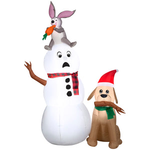 Gemmy Christmas Inflatable Snowman with Bunny and Dog, 6 ft Tall, Multi