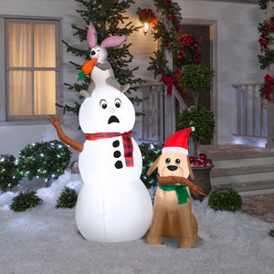 Gemmy Christmas Inflatable Snowman with Bunny and Dog, 6 ft Tall, Multi