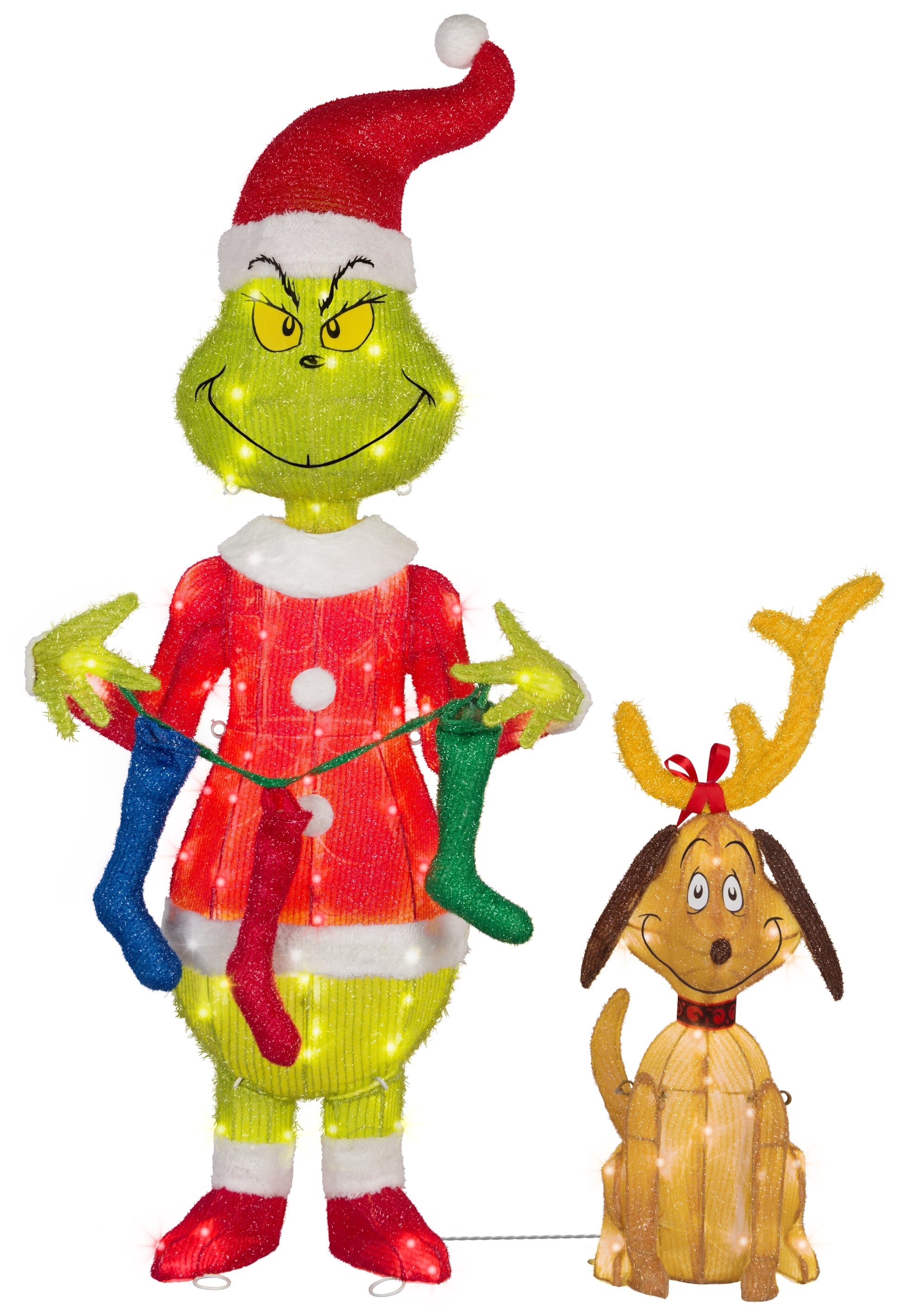4-Ft Grinch with Stockings Lighted Tinsel Sculpture