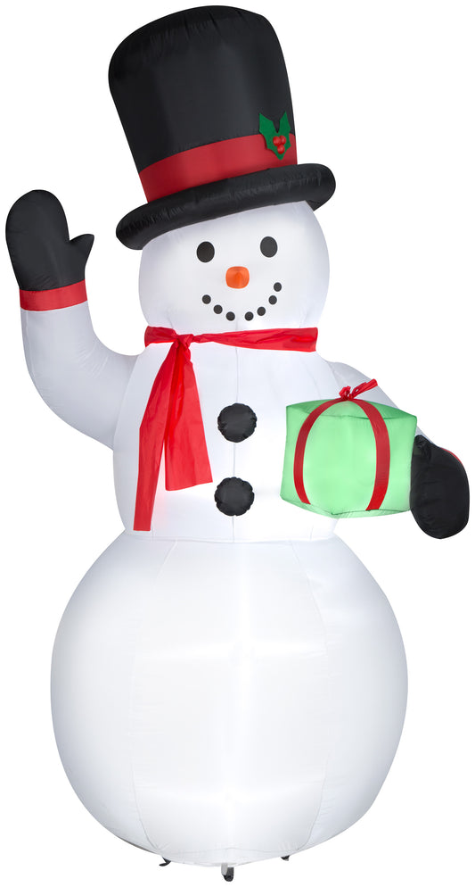 Christmas Inflatable Snowman w/Gift Box Giant, 10 ft Tall, White