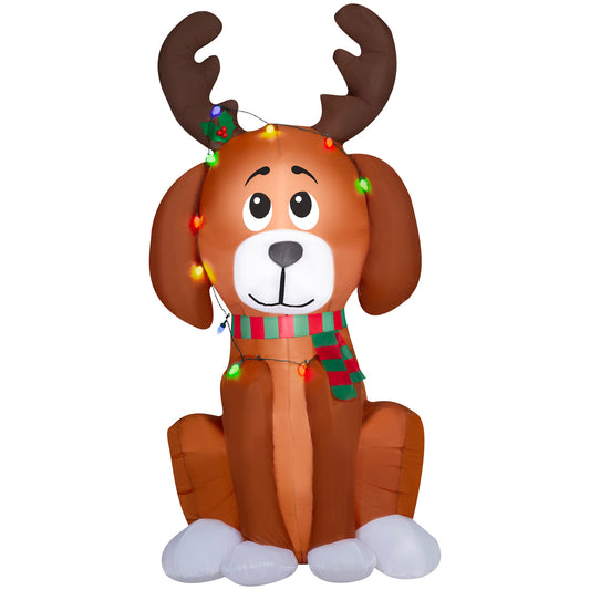Christmas Inflatable Dog with Antlers and Light String, 6 ft Tall