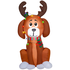 Gemmy Christmas Inflatable Dog with Antlers and Light String, 6 ft Tall, Multi