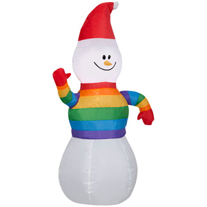 Gemmy Christmas Inflatable Snowman in Rainbow Sweater, 3.5 ft Tall, Multi