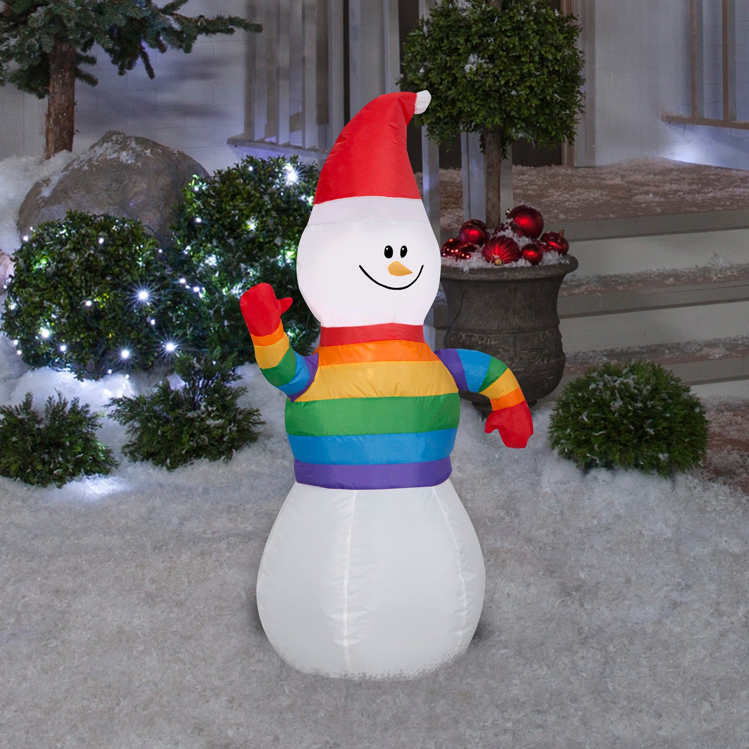 Gemmy Christmas Inflatable Snowman in Rainbow Sweater, 3.5 ft Tall, Multi