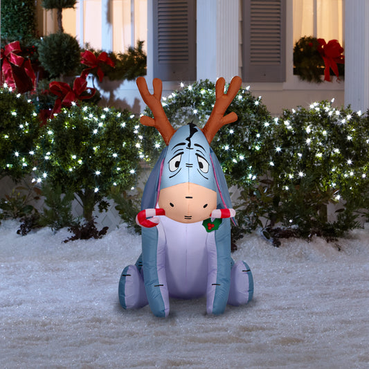 Gemmy Christmas Airblown Inflatable Outdoor Eeyore w/Candy Cane Disney , 4 ft Tall, Multicolored