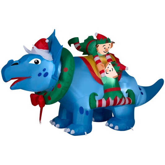 Christmas Inflatable Triceratops with Elves, 4.5 ft Tall