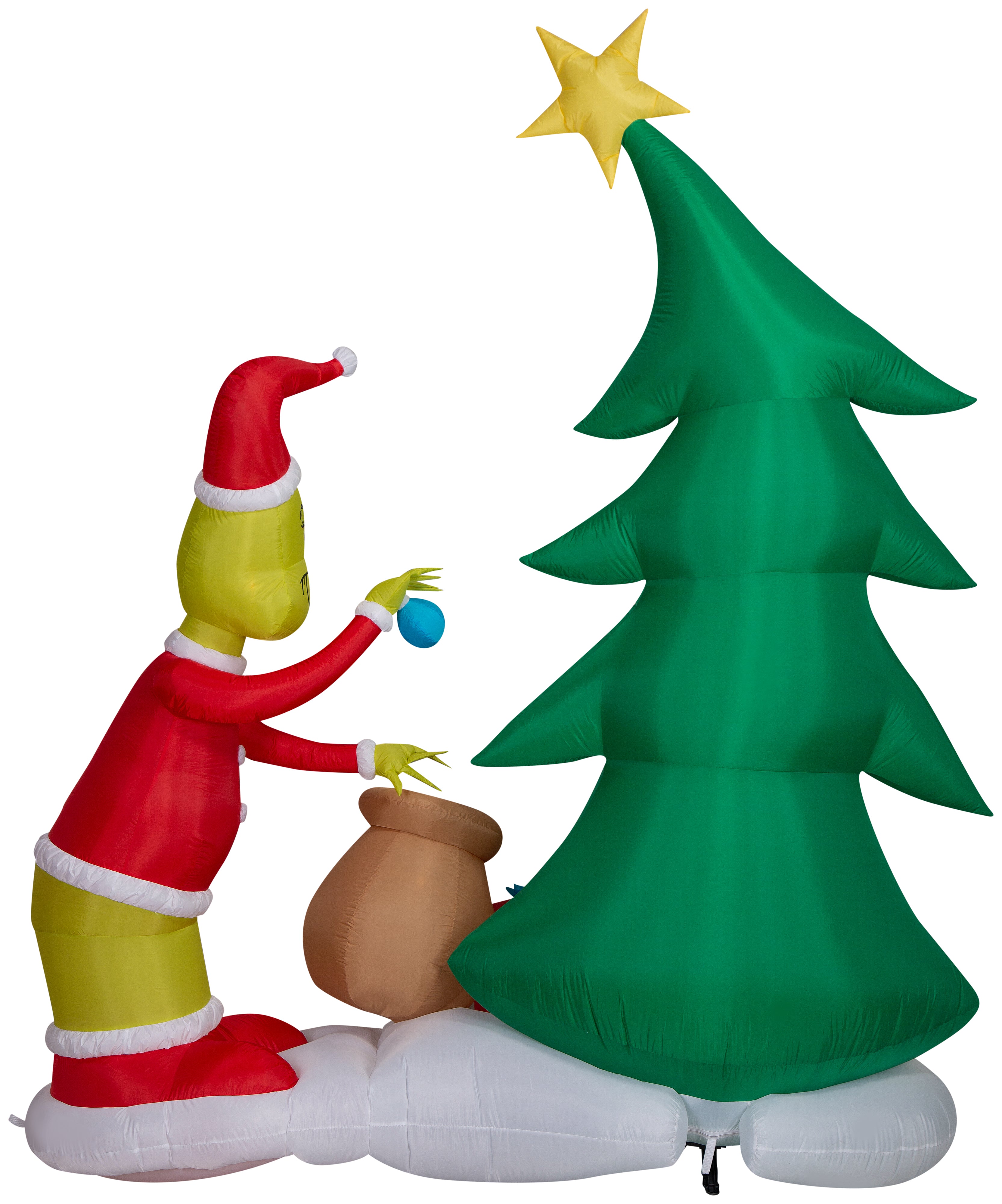 Gemmy Airblown Inflatable Grinch Putting Ornaments on Tree  LG Scene Dr. Seuss , 8.5 ft Tall