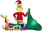 Load image into Gallery viewer, Gemmy Christmas Airblown Inflatable Grinch Putting Train in Santa Sack Scene Dr. Seuss, 6.5 ft Tall
