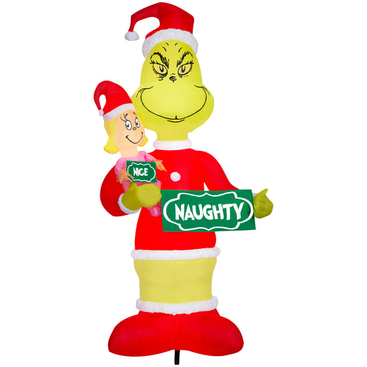 Inflatable Grinch and Cindy Lou w/Naughty Nice Signs Giant Scene Dr. Seuss , 8 ft Tall