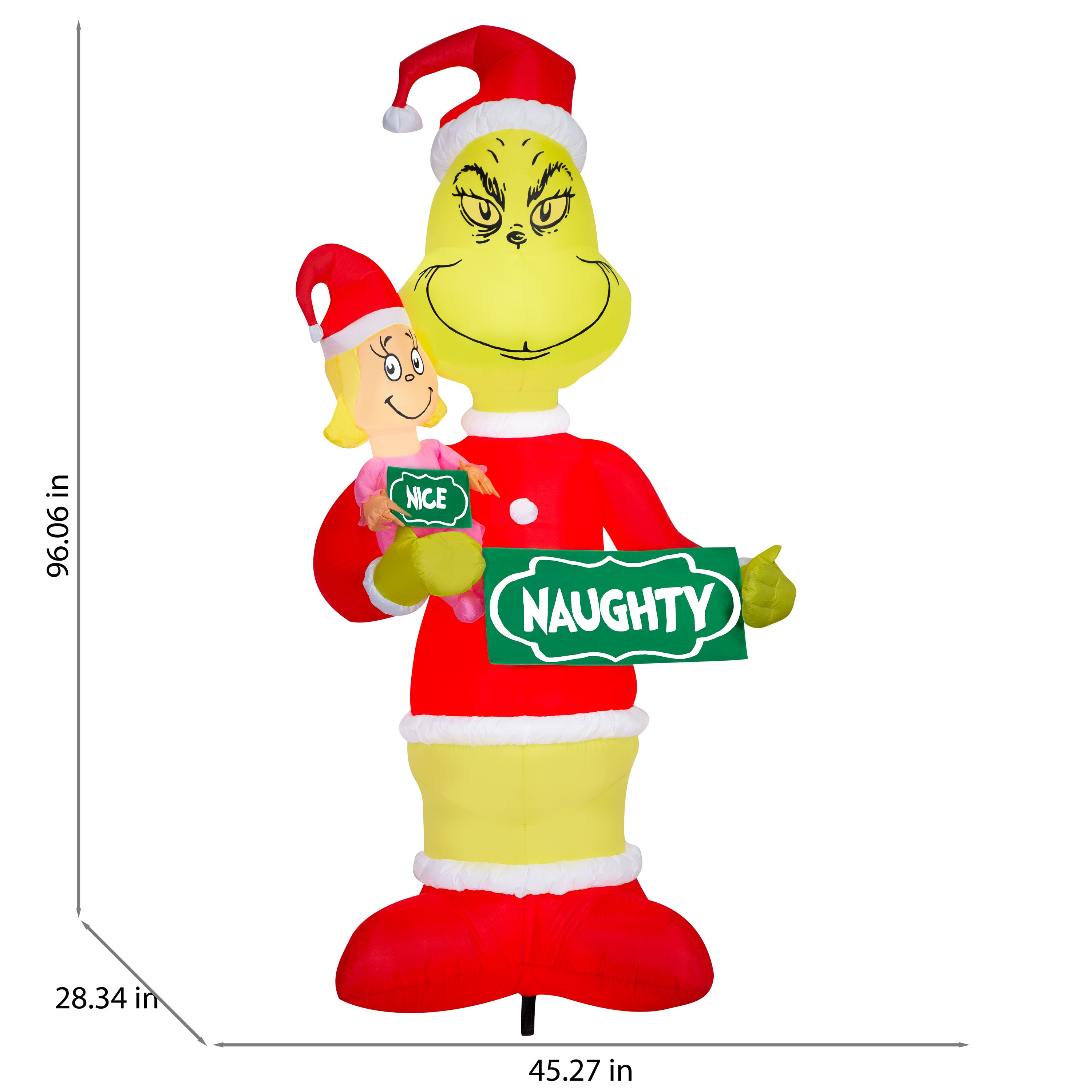 Gemmy Airblown Inflatable Grinch and Cindy Lou w/Naughty Nice Signs Giant Scene Dr. Seuss  , 8 ft Tall