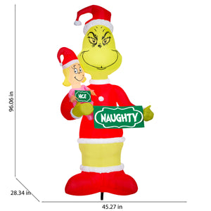 Gemmy Airblown Inflatable Grinch and Cindy Lou w/Naughty Nice Signs Giant Scene Dr. Seuss  , 8 ft Tall