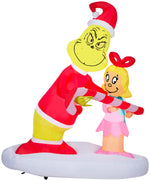 Load image into Gallery viewer, Gemmy Airblown Inflatable Grinch Passing Out Candy Canes to Cindy Lou Scene Dr. Seuss, 5.5 ft Tall
