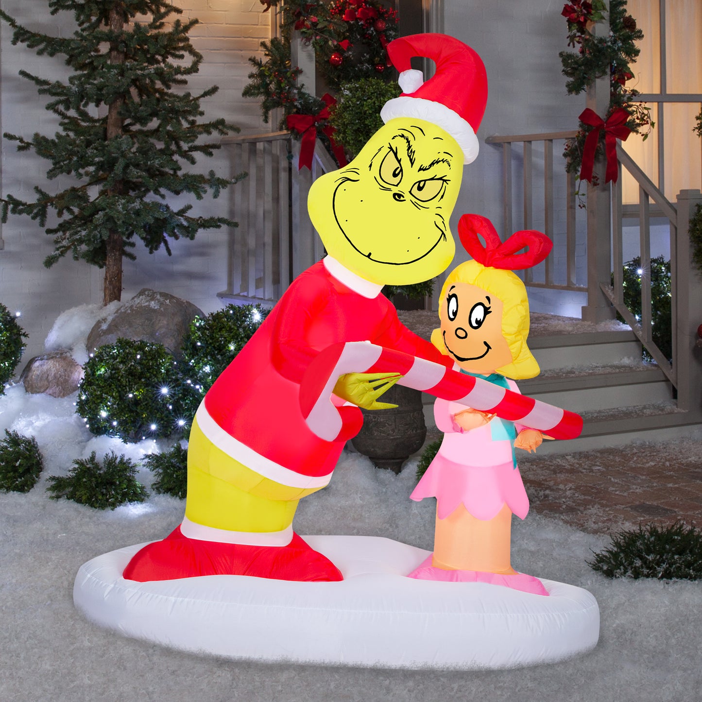 5.5-Ft Grinch Passing Out Candy Canes to Cindy Lou Scene Christmas Inflatable lifestyle