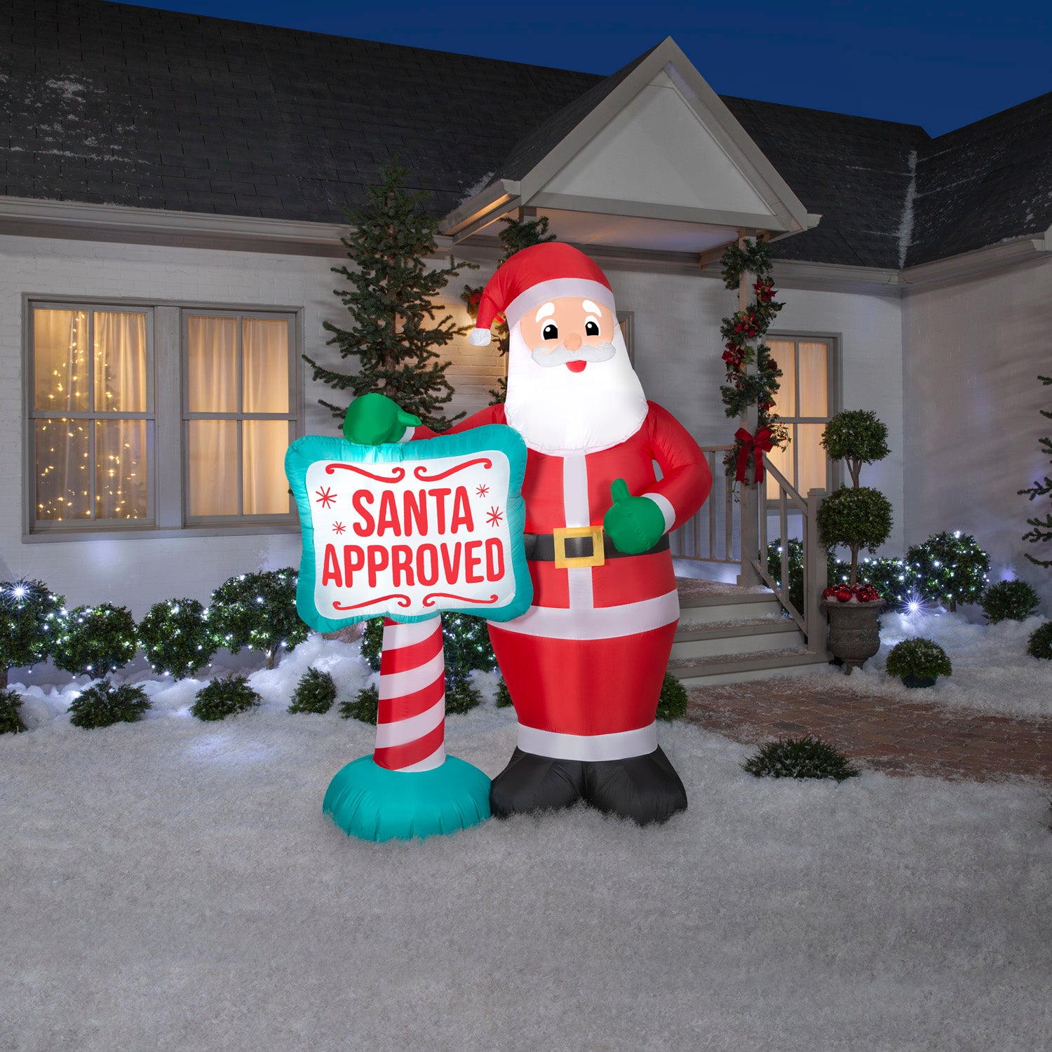 Gemmy Christmas Inflatable Santa with "SANTA APPROVED"  Sign, 7 ft Tall, Multi