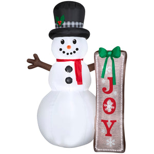 Gemmy Christmas Inflatable Snowman with Sign, 7 ft Tall, Multi