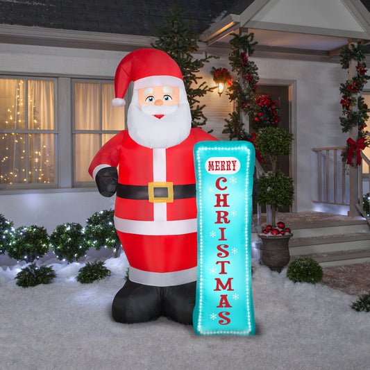 Gemmy Christmas Inflatable Santa with Sign, 7 ft Tall, Multi