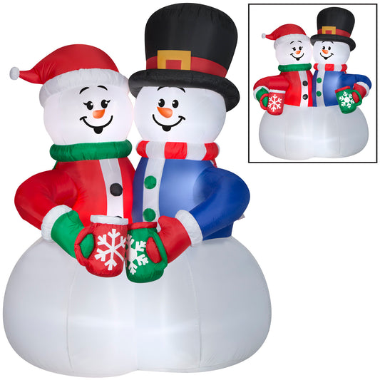 Animated Christmas Inflatable Snow Couple Cocoa Cheers Scene, 8 ft Tall