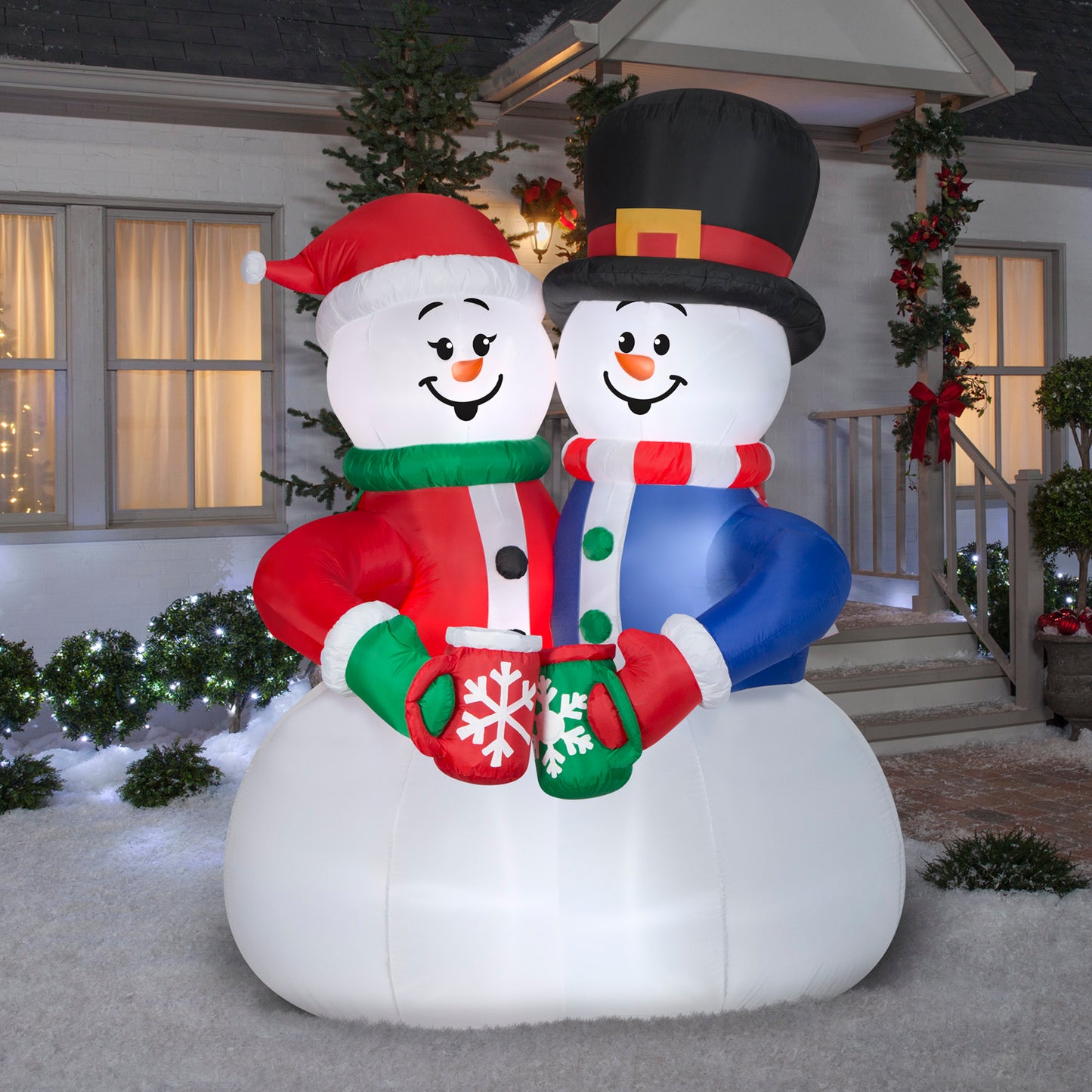 Animated Christmas Inflatable Snow Couple Cocoa Cheers Scene, 8 ft Tall lifestyle