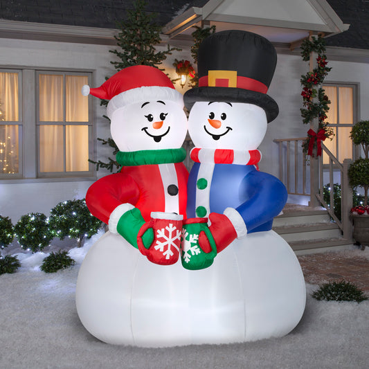 Animated Christmas Inflatable Snow Couple Cocoa Cheers Scene, 8 ft Tall lifestyle