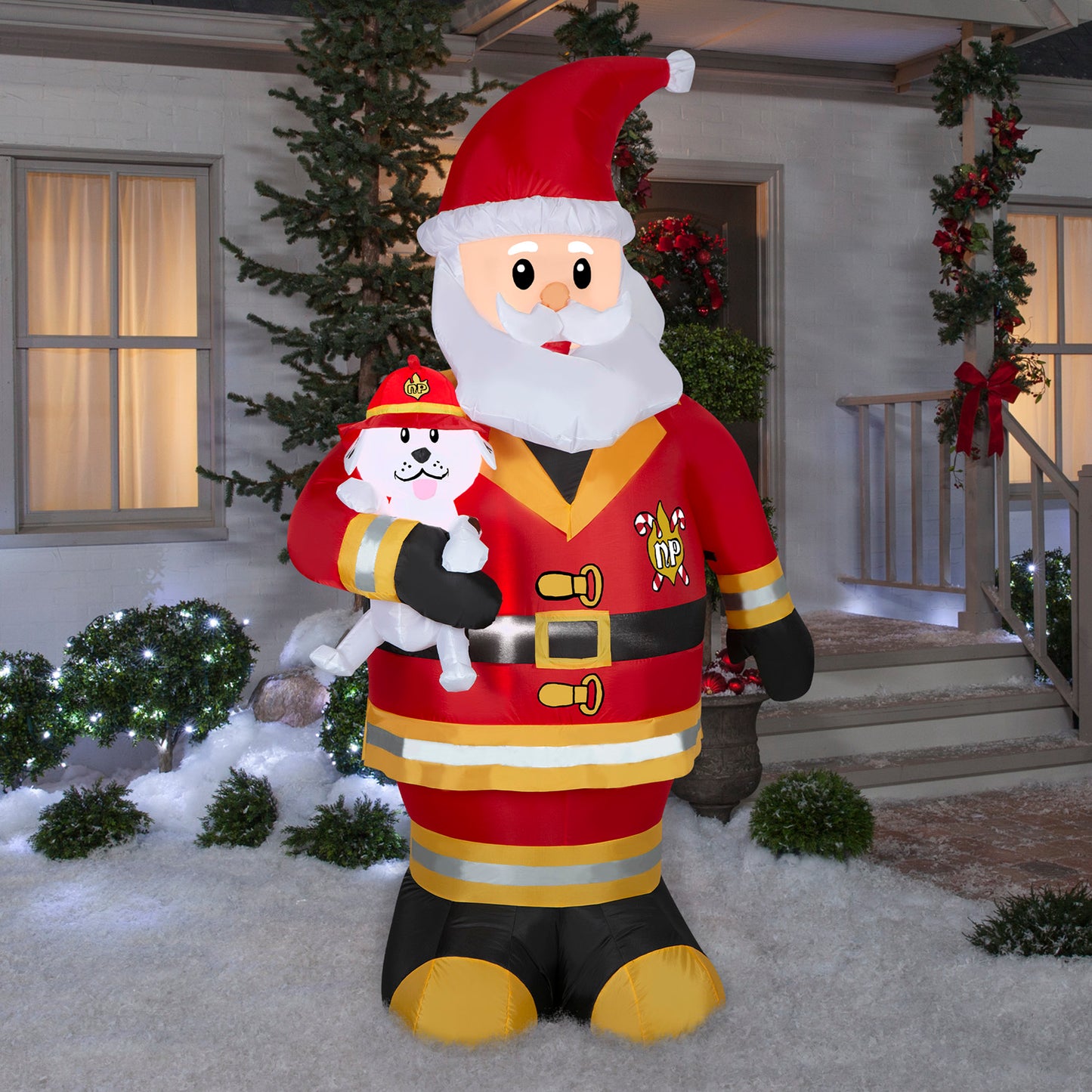 Christmas Inflatable Firefighter Santa, 7 ft Tall lifestyle