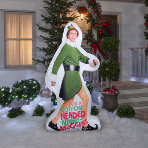 Gemmy Photorealistic Christmas Inflatable Buddy the Elf Strolling, 6 ft Tall, Multi