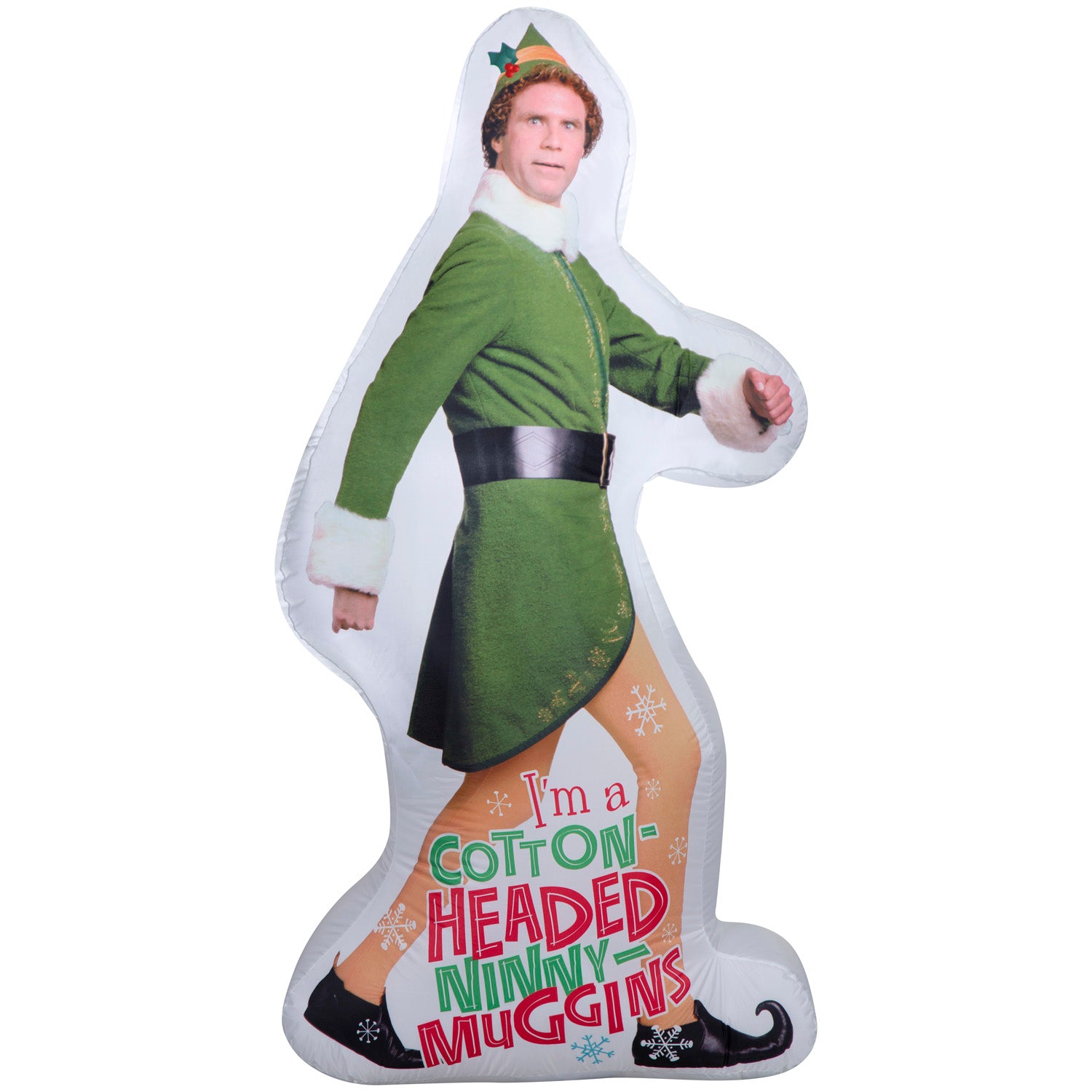 Gemmy Photorealistic Christmas Inflatable Buddy the Elf Strolling, 6 ft Tall, Multi