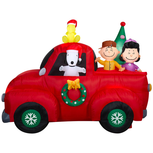 6-Ft Peanuts Snoopy Driving Truck with Friends Christmas Inflatable