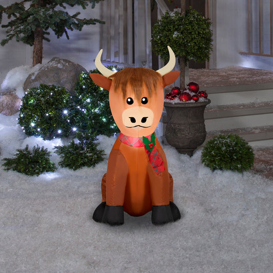 Christmas Inflatable Highland Cow with Plush Accents, 3.5 ft Tall lifestyle